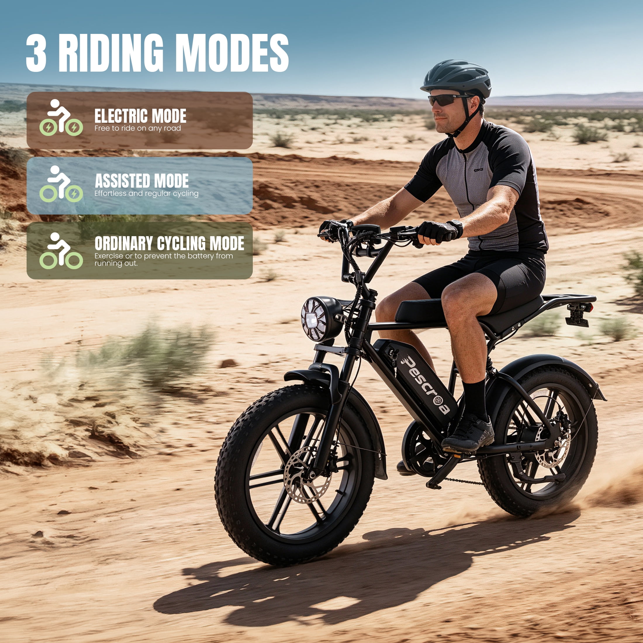Pescroa Electric Bike for Adults, 750W Motor, 20"x4" Fat Tire, 28MPH Pedal-Assist Mode, E Mountain Bike, 48V/15AH , Tested to UL2849 Standard by SGS