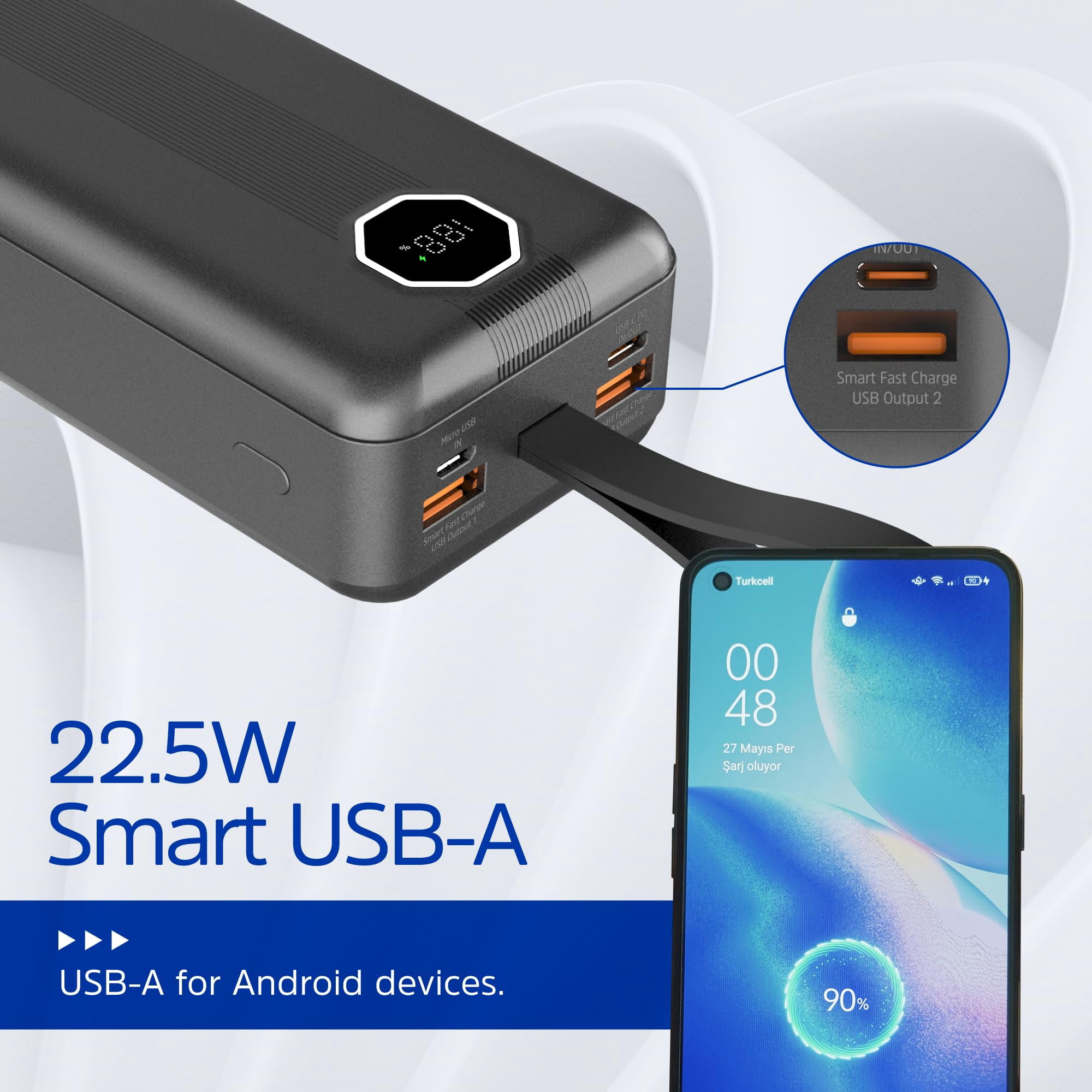 Energizer 30000mAh Power Bank with USB C 30W PD & USB A 22.5W Fast Charging, LCD Display, Triple Outputs for Multiple Devices, Perfect for iPhone, Samsung, Android Devices, Tablets_UE30029PQ