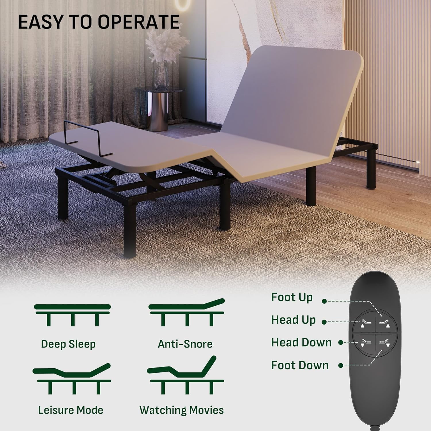 Electric Adjustable Bed Frame with 10" Gel Memory Foam Mattress, & Foot Incline, Remote Control and Anti-Snore Technology