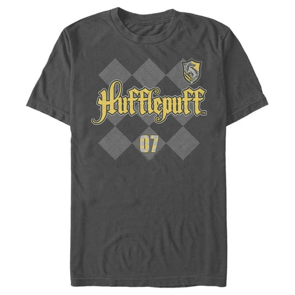 Men's Harry Potter Hufflepuff Argyle Print Graphic Tee Charcoal Medium