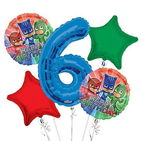 PJ Masks Balloon Bouquet 6th Birthday 5 pcs - Party Supplies