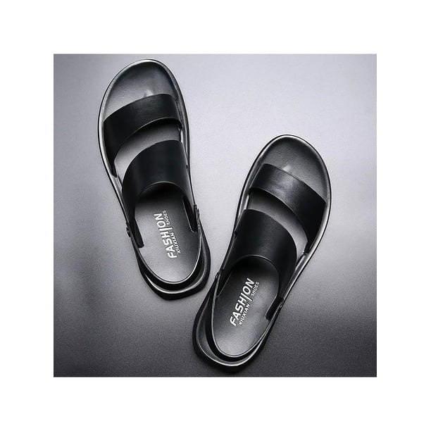 UKAP Men s Slide Sandal Slip On Flat Sandals Open Toe Beach Shoes Mens Slides Non Slip Black Sandals 6