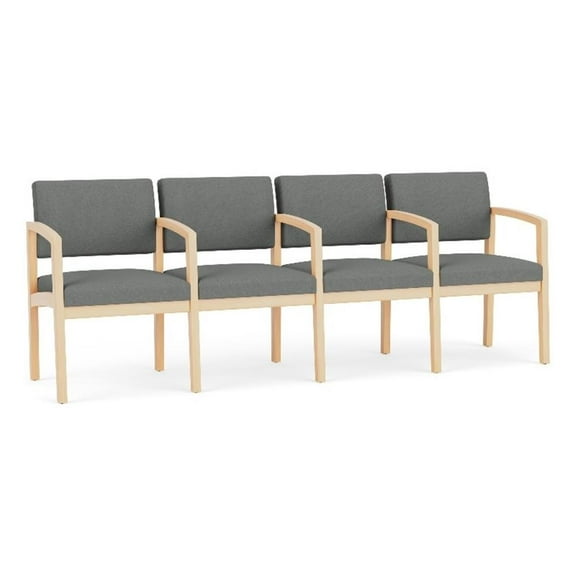 Lenox Wood Reception Waiting 4-Seat Tandem Seating / Natural Wood / Light Gray