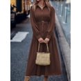 thumbnail image 5 of Chocolate Brown Lantern Sleeve Tiered Hem Belted Shirt Dress Maxi For Women, 5 of 6