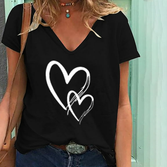 Aloohaidyvio Tops,Womens Casual Fashion Loose V-Neck T-Shirt Printed Short-Sleeved Tops