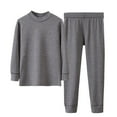 thumbnail image 2 of YHAJDS Boys Girls Casual Winter 2 Piece Outfits Set 3-15 Years Older Kids Solid Color Mock Neck Pajama Long Sleeve Crew Neck Top Pants Warm Loungewear Set, 2 of 4