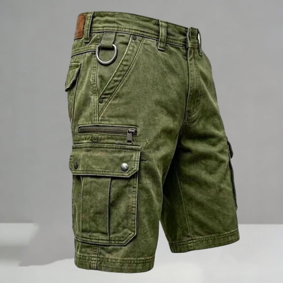 Jessboyy Jean Cargo Shorts for Men with Multi Pockets Button Zipper Knee Length Bermuda Cargo Summer Outdoor HIking Work Shorts Army Green,L