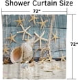 thumbnail image 3 of Beach Shower Curtain for Bathroom Starfish Fishing Net Shell Sand Beach Blue Rustic Board Water Repellent Polyester Shower Curtain Set with Hooks 72Wx72L inches, 3 of 6