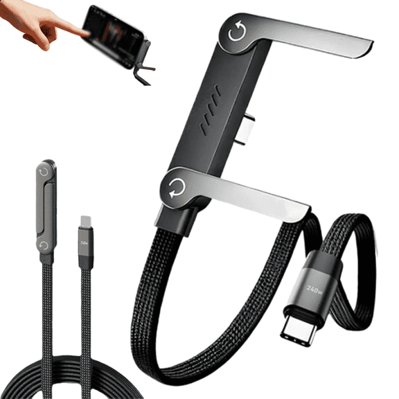 240w Braided Fast Charge Cable with Built-in Phone Stand, 2-in-1 Invisible Holder Charger Cable – 240w Fast Charging Cord with Built-in Phone Stand