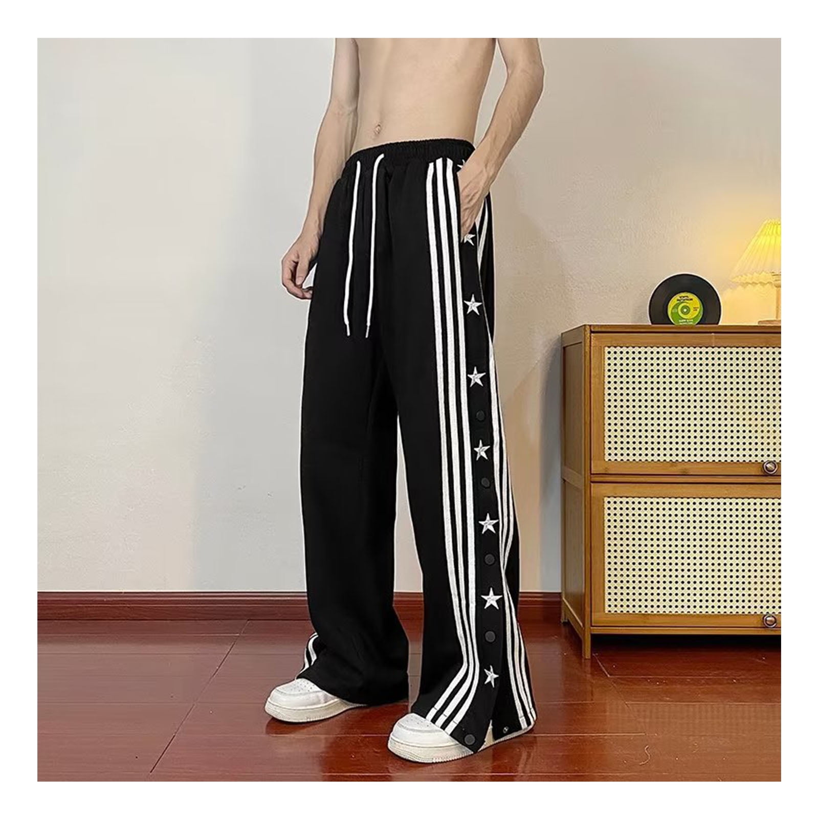 Sweatpants with buttons on the side clearance