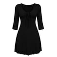 thumbnail image 4 of Levmjia Women's Dress V Neck 3/4 Sleeve Casual Short Dress with Bow Tie Front Ruched A Line Swing Dress for Home Daily Wear, 4 of 5