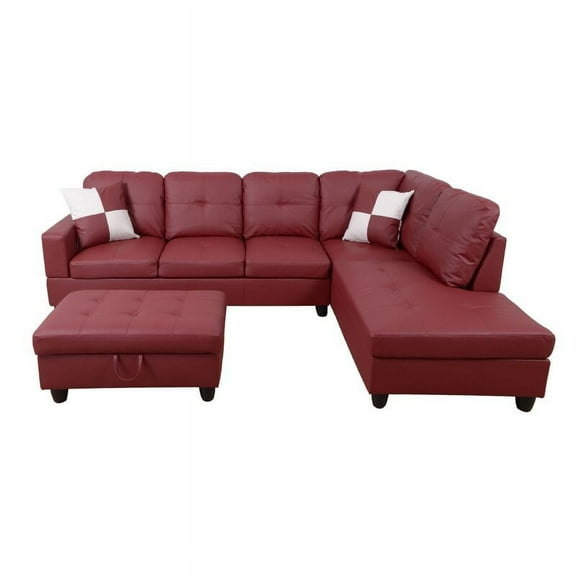 PonLiving Furniture Wellington Living Room Sectional with Ottoman / Upholstery Color: Red, Orientation: Right Hand Facing