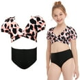 thumbnail image 2 of Girls Swimsuits Set Nylon Puff Sleeve Leopard Print Bathing Suit Kids Swimwear, 2 of 10
