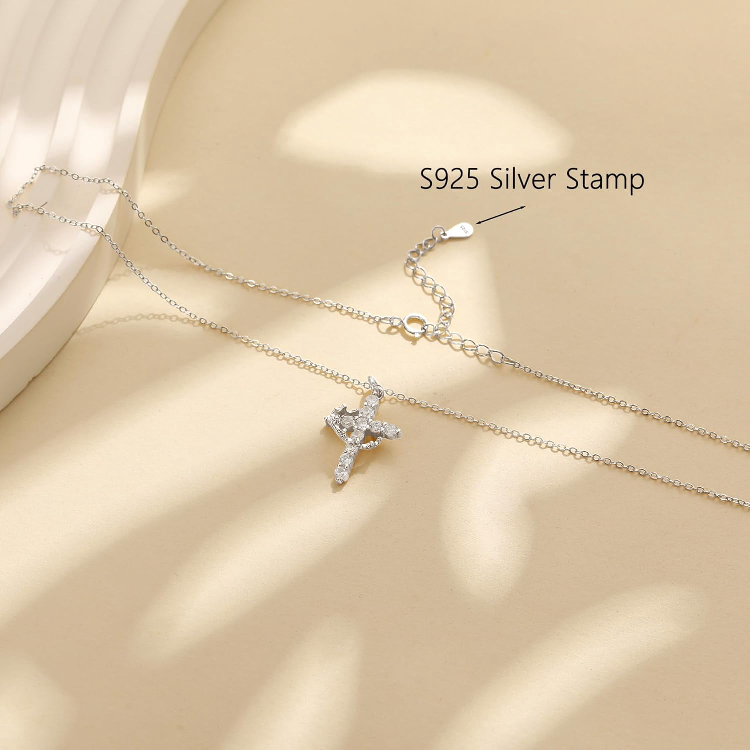 925 Sterling Silver Cross with Crown Necklace for Women Cubic Zirconia Pendant Necklaces Adjustable Choker Necklace Easter Christian Baptism Religious Christian Faith Jewelry Christmas Gifts