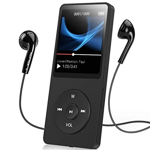 AGPTEK A02S 16GB MP3 Player with FM Radio, Voice Recorder, 70 Hours Playback and Expandable Up to 128GB, Black