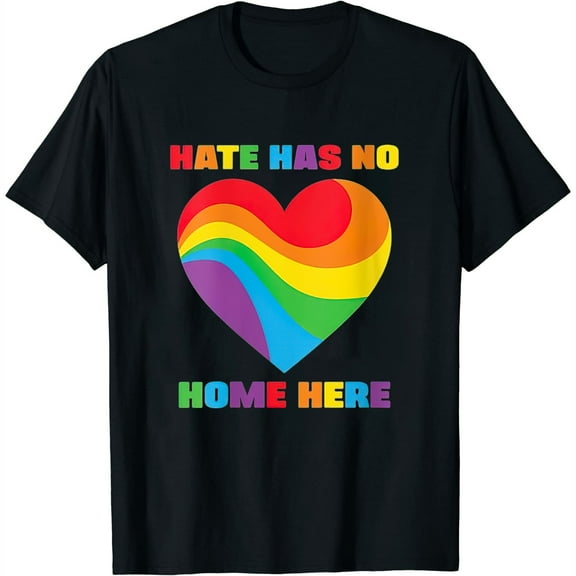 Womens Pride Month Hate Has No Home LGBT Rainbow Flag Round Neck T-Shirt Black Small