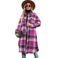 thumbnail image 4 of Surchemise à Carreaux pour Femme Veste Chemise Longue en Velours Côtelé Décontractée à Revers Boutonnée Trench en Flanelle Rose Rouge TG, 4 of 9