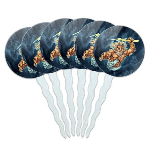 Zeus Greek God Mythology Lightning Cupcake Picks Toppers Decoration Set of 6
