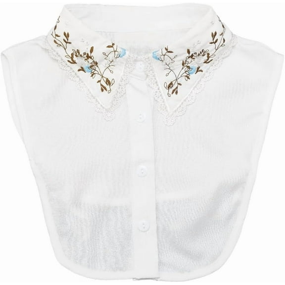 White Button Up Collar Embroidery Flower Pattern Polyester Detachable Dickey Blouse False Decorative Collars Half Shirt Adjustable Strap for Women Clothing Dresses Sweaters Accessories 1pc