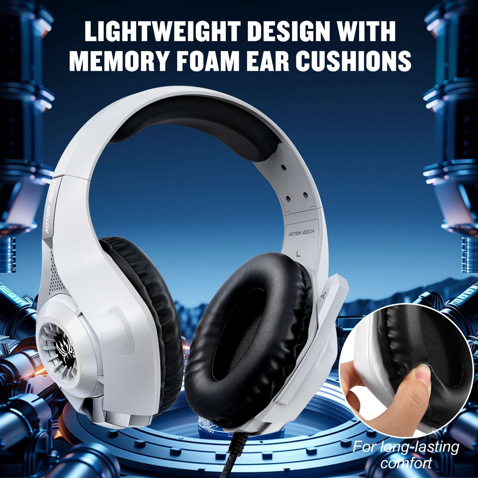 Gaming Headsets Wired for PS5 PS4 Switch Xbox One PC with 3.5MM,RGB Light,Noise Canceling Mic,Surround Sound,Over Ear Muffs Gaming Headphones,White