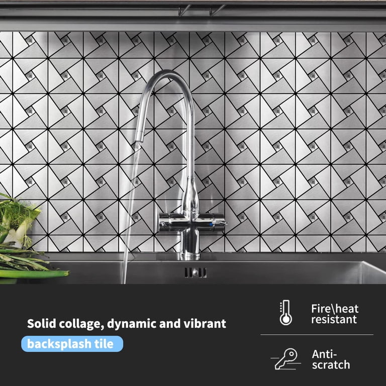 XUANINY Peel And Stick Metal Backsplash Tiles – 11-Sheet Self-Adhesive Aluminum Mosaic In Cloud Pattern, Perfect For Kitchen, Bathroom & Living Room Walls (Brushed Silver, 11x11 Inches)