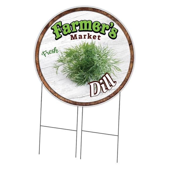 SignMission Corrugated Plastic Sign With Stakes 36" Circular - Farmer's Market Dill | Coroplast Yard Sign With Stake |  Made in the USA