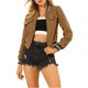 thumbnail image 1 of Chaqueta de mujer INSPIRE CHIC con cuello alto, manga larga, cierre de cremallera y bolsillos con solapa, talla XL, color marrón, 1 of 7