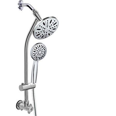 Stainless Slide Bar (chrome finish 28'' drill-free stainless steel slide bar combo with 7'' rain showerhead, 6-setting hand shower and revolutionary low-reach 3-way diverter for easy reach. dual shower head spa)
