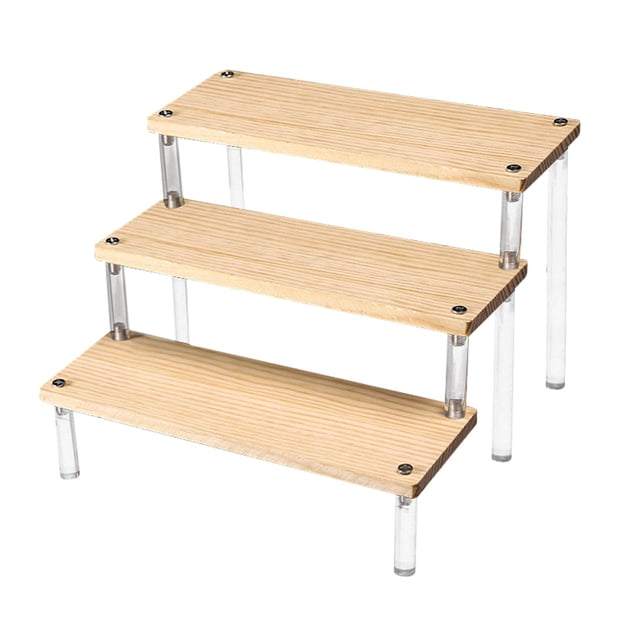 Estante de Exhibición Acrílico CUTICAT Organizador de Madera 3 Niveles