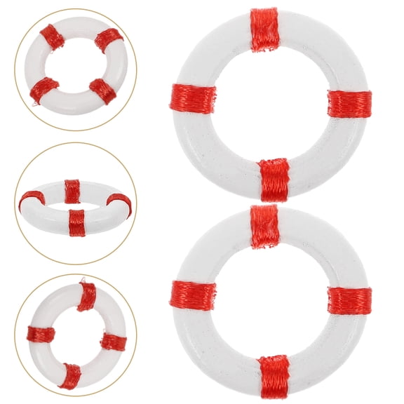 SEWCHICS 10PCS Miniature Red Nautical Life Buoy Figurines Mediterranean Style Decor for Crafts and Home