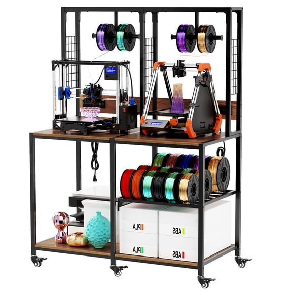 S-HOME 3D Printer Stand with Filament Storage, Heavy-Duty Metal Frame, Lockable Wheels for Home & Workshop