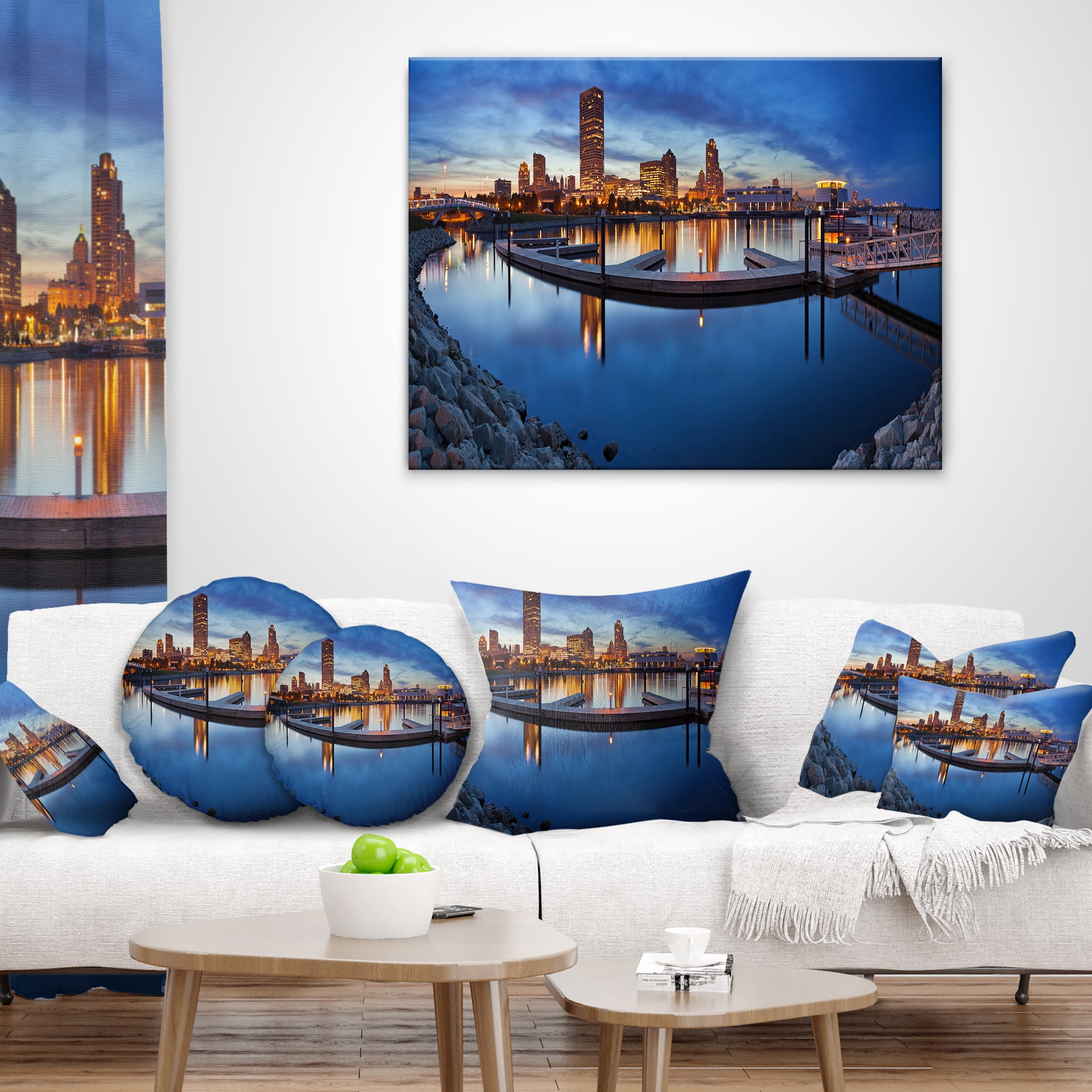 Designart Milwaukee Panoramic View - Cityscape Photo Throw Pillow - 12x20