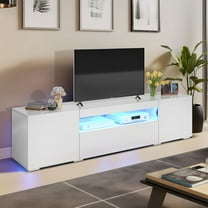 DWVO LED TV stand for 75 inch TVs High Glossy TV Media Center with 2 Cabinets and 1 Drawer for Living Room, White