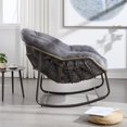 thumbnail image 2 of PORKISS Papasan Rocking Chair Indoor and Outdoor, Patio Rocker Recliner Chair with Padded Cushion, Modern Lounge Egg Chair with Steel, Rattan Frame, Velvet Grey, 2 of 11
