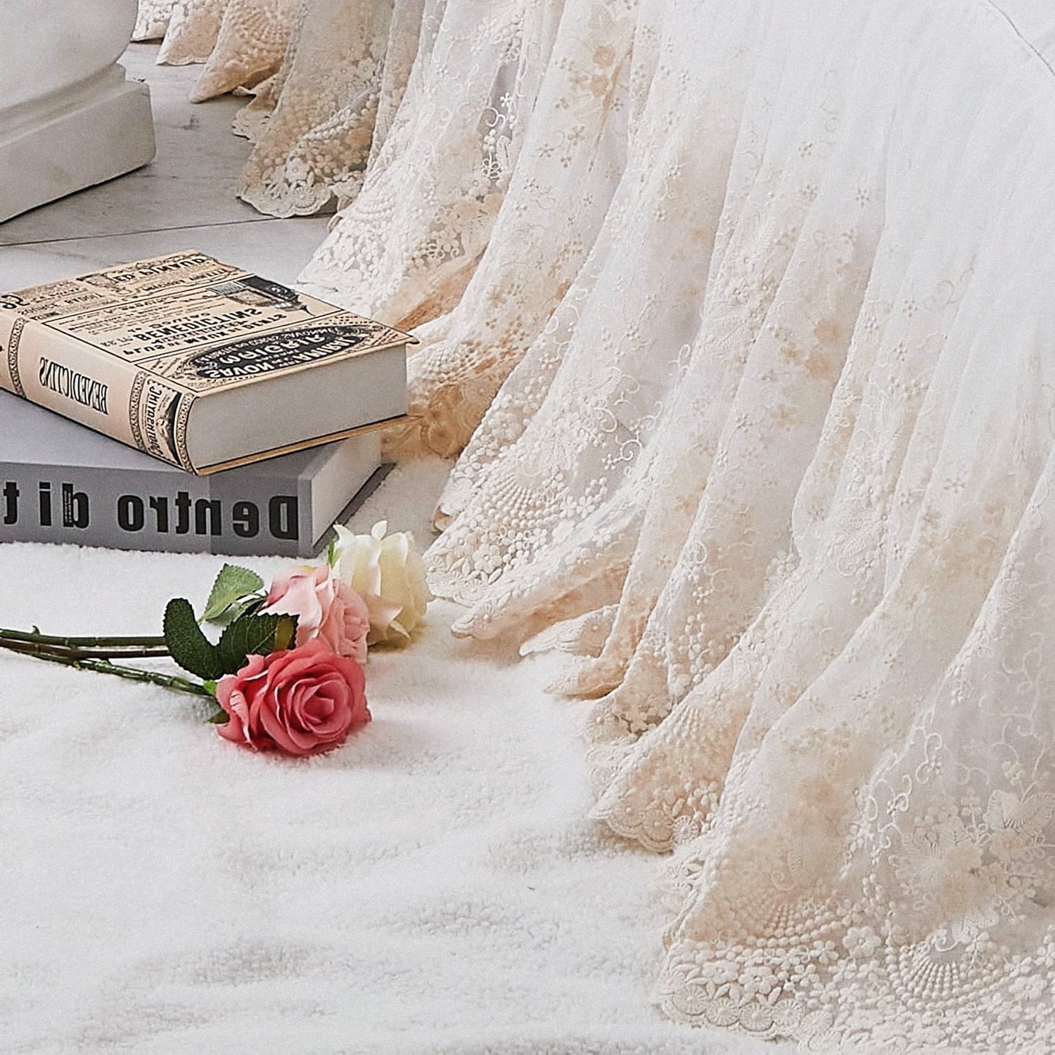 Beautiful Bohemian   Nursery Crib Skirt in Beige Cream Cotton, Dust Ruffle