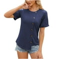 thumbnail image 6 of CALAFEBILA Women Tshirts Under $10 Button Up Summer Blouses for Women Plus,Women Fashion Solid Color Blouse Summer Short Sleeve Crew Neck Asymmetrical Hem Tops for Women, 6 of 6