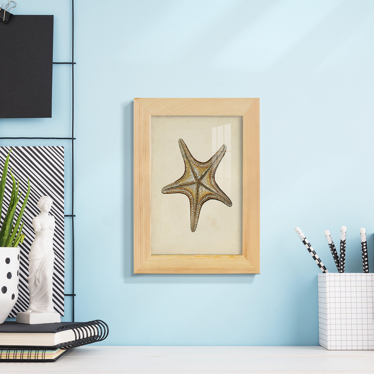 Sealife Collection IV - Framed Print w/glass - Natural Wood