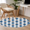 thumbnail image 5 of Grey Blue Plaid Round Living Room Rugs 3.3 ft, Simple Blue White Grey Diamond Washable Area Rug with Non-Slip Sturdy Edge Binding Round Front Door Mat Floor Carpet for Entryway, 5 of 9