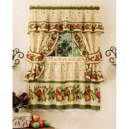 Apple Orchard Cottage Set - 57 in. x 36 in. Tier Pair-57 in. x 36 in. Ruffled Topper with attached valance and tiebacks.