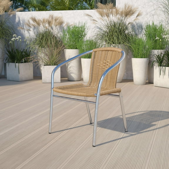 Emma Oliver Aluminum and Beige Rattan Indoor-Outdoor Stack Chair