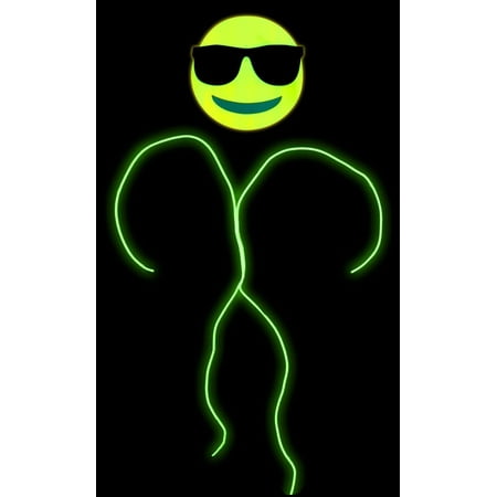 GlowCity Light Up Bright Neon Wire Cool Emoji Stick Figure Costume Lighting Kit With Mask For Parties - Clothing Not Included, XL - Lime Green