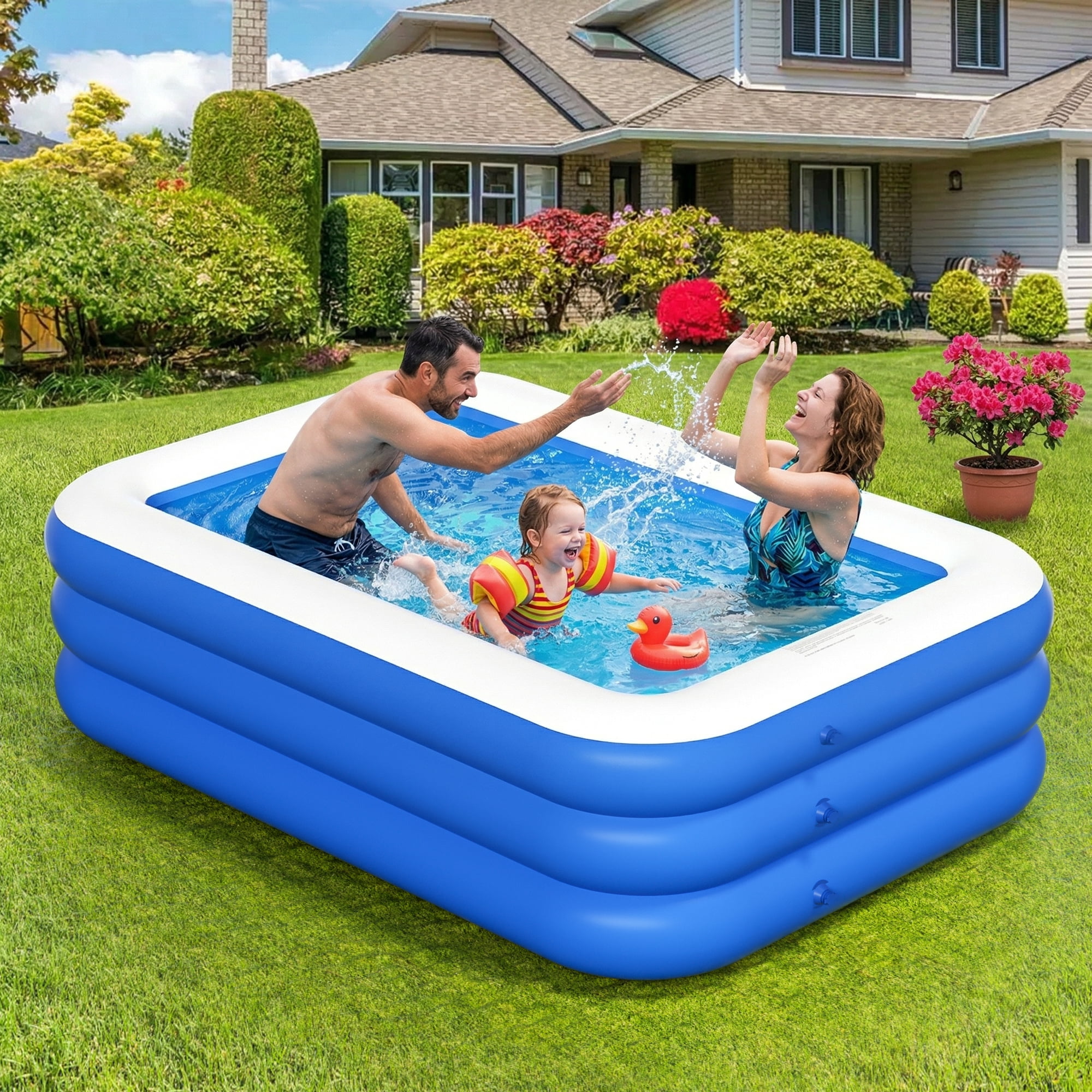 GVDV Inflatable Pool, Durable Thickened Blow up Kiddie Pool for Kids, Toddlers and Adults, BPA-Free Family Swimming Pool, 6.9 x 5 x 1.8 ft, Blue