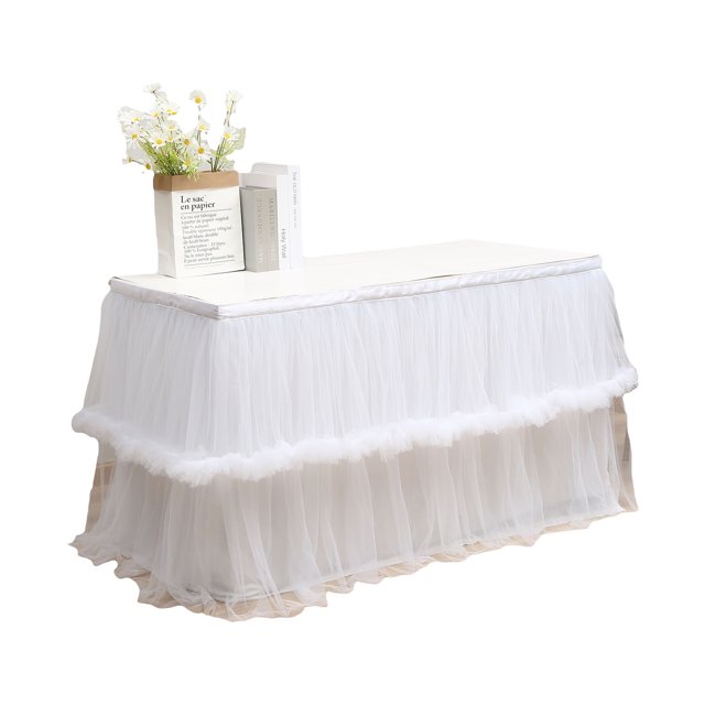 Sunisery 6ft Tulle Table Skirt for Rectangle Table Tutu Table Skirt