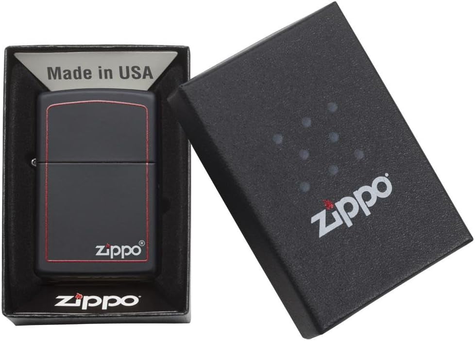 Zippo Lighter - Personalized Message Engraved Customized Black Matte Color Windproof Lighter Red Border Logo #218ZB