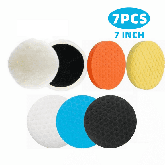 7Pcs 7" Buffing Polishing Pads Buffing Sponge& Wool Pads Set Buffer Polisher Pad