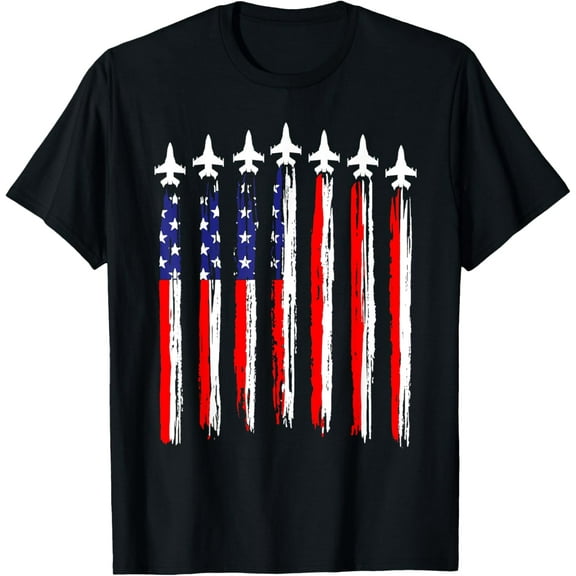 American Patriotic Fighter Jets USA Flag Waving 4th of July T-Shirt Tops Tee