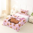 thumbnail image 5 of Erosebridal Pink Axolotl Brown Capybara Twin Sheet Sets For Kids,Cute Animals Bedding For Capybara Lovers 3-Piece, 5 of 6