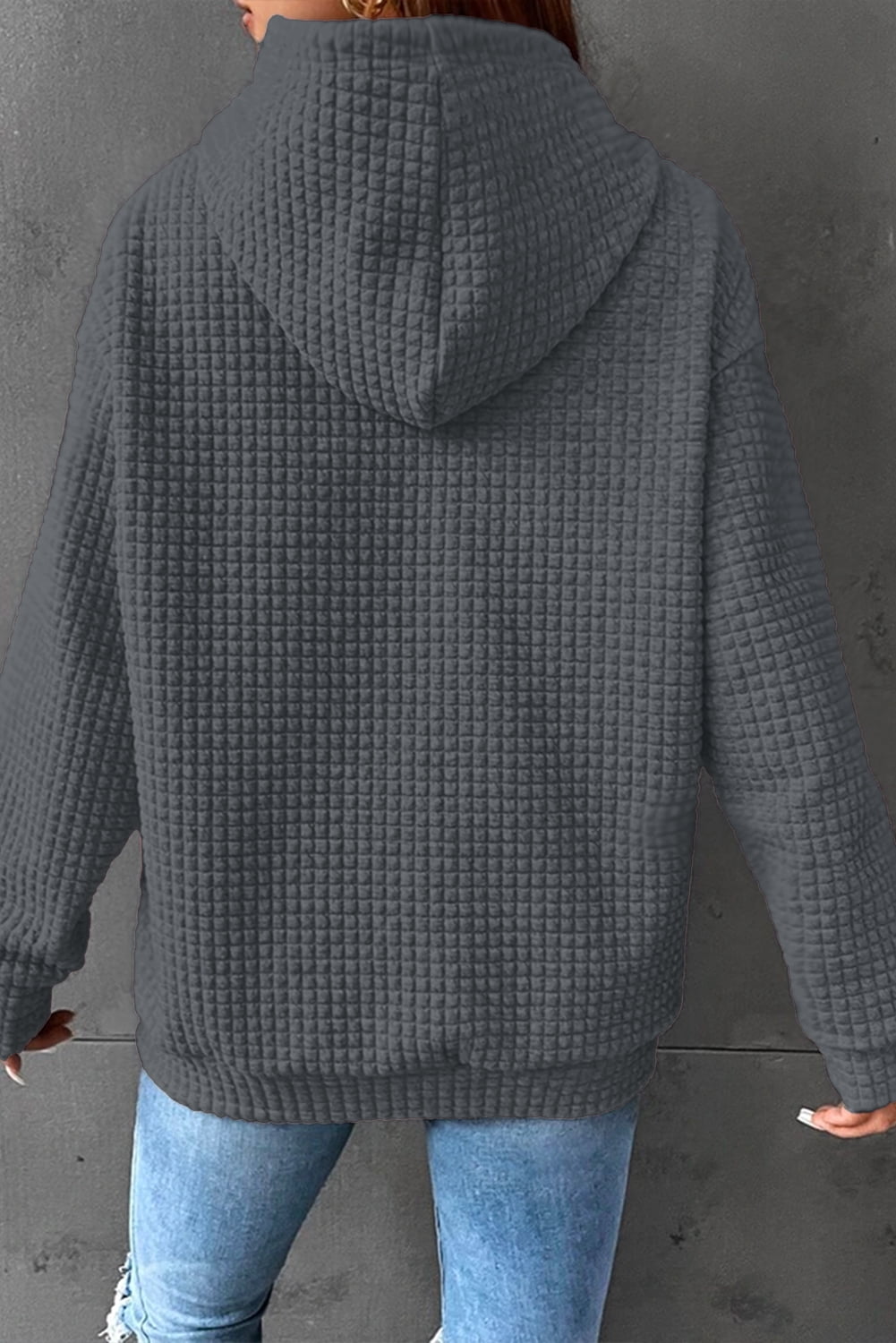 Eytino Hoodies for Women Fall Waffle Knit Hoodies Long Sleeve Drawstring Casual Pullover Sweatshirt with Pockets Gray 2XL