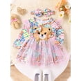 thumbnail image 2 of EYIIYE Robe Princesse d'Automne pour Tout-Petit Fille, Robe à Manches Longues Ligne A, Robe en Tulle Patchwork à Imprimé Ours et Fleurs, Robe à Col Rond, Robe de Fête, Jolie Robe Quotidienne avec Bandeau à Nœud, 2 of 9