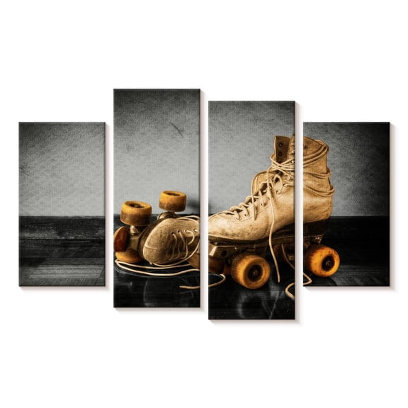 Elephant Stock Vintage Skates Pop Wall Art - Horizontal Multi Panel Canvas - Living Room Wall Decor - Hobbies And Lifestyle Multi Panel - Beige And Black Decor - 24" x 14"